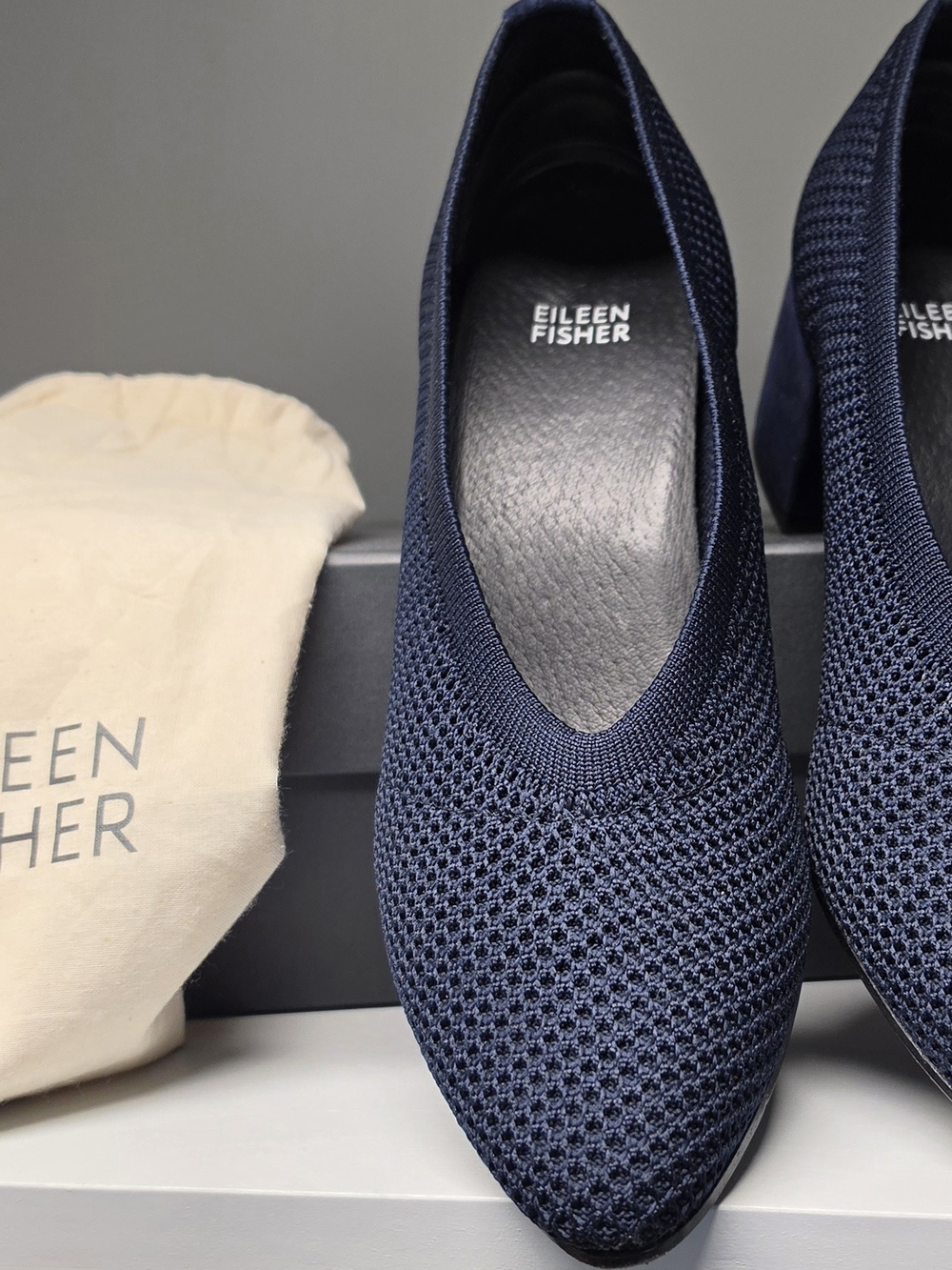 Eileen Fisher Navy Knit Pointed-Toe Pumps